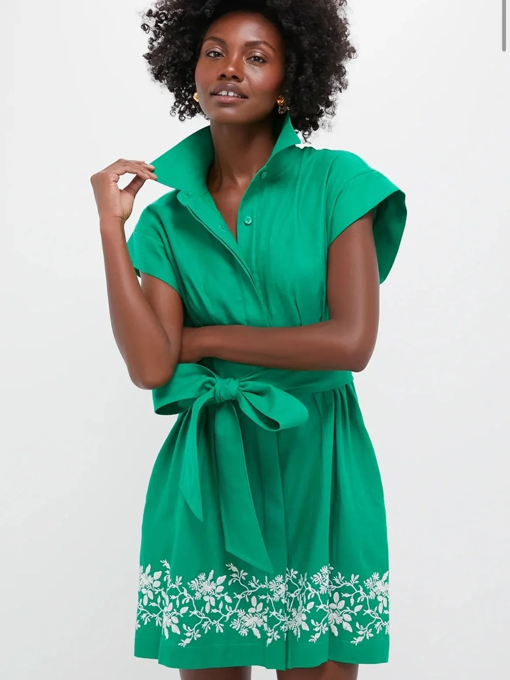 [Never Worn] Tuckernuck Emerald Green Embroidered Shirt Dress - Picture 3 of 4